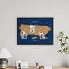 Framed Puerto Rico Cork Wall Map Decor