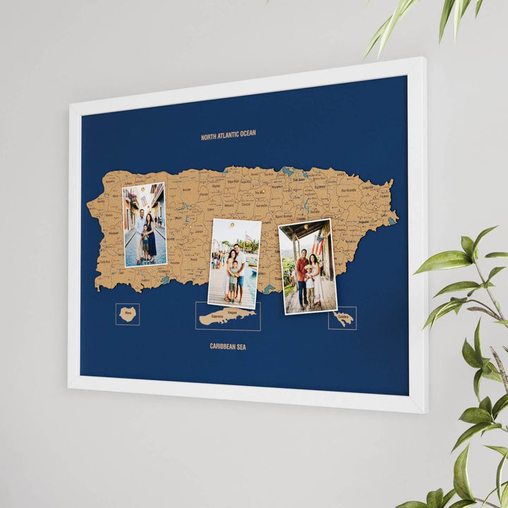 Framed Puerto Rico Cork Wall Map Decor