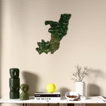 Satellite Republic of the Congo wooden wall map above a marble console, front view