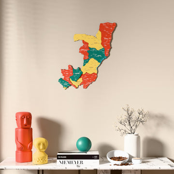 Flag colored Republic of the Congo wooden wall map above a marble console, front view