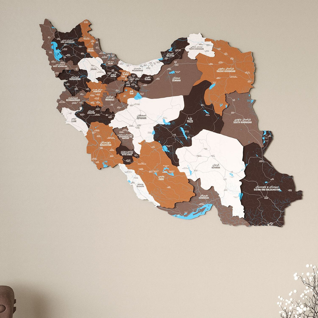 Iran Wooden Wall Map Colorful Flag Edition Decor