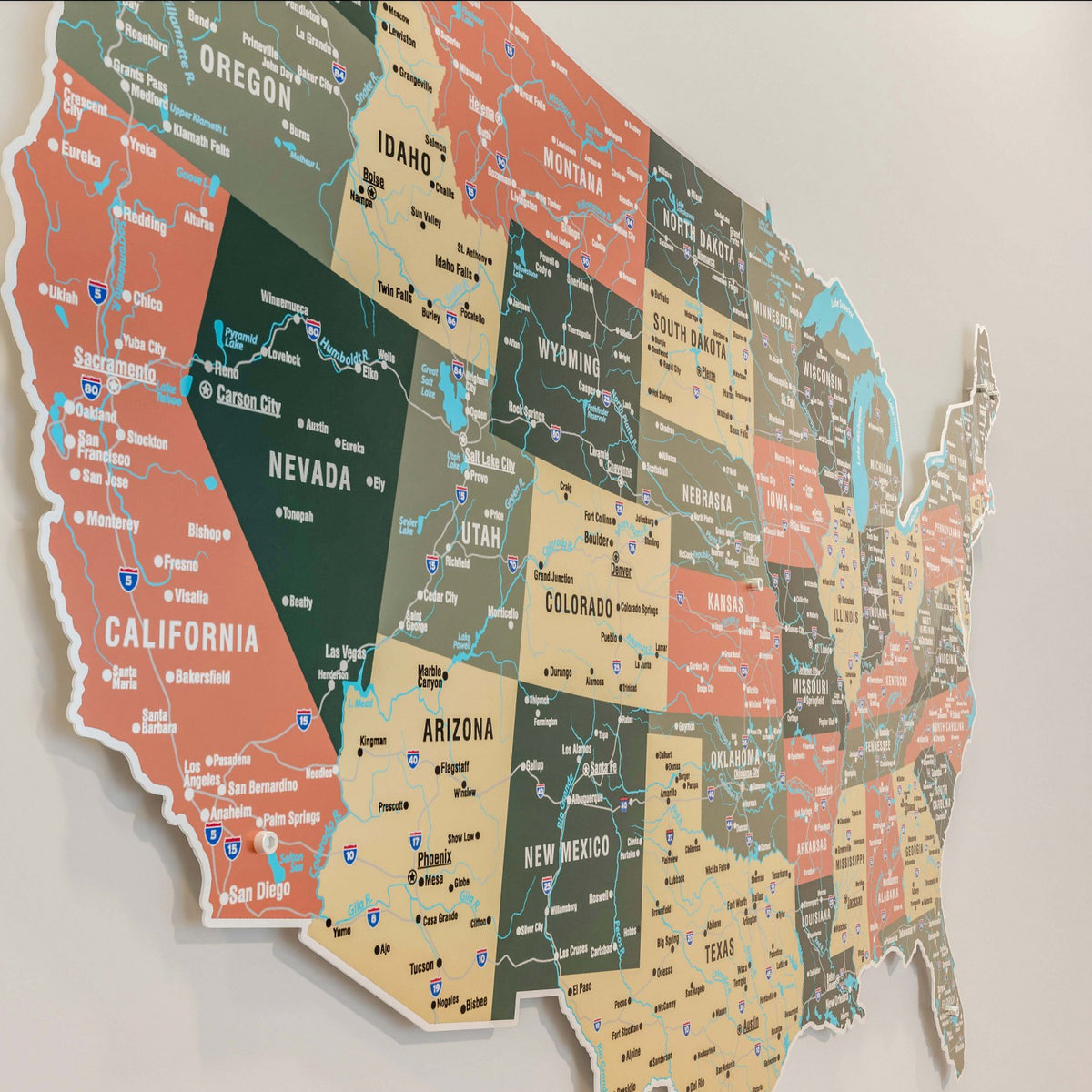 Metallic Map Metal Sage Colors Metal Map of USA - UV Print on Metal Wall Art – ColorfullWorlds