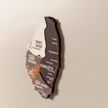 Close-up of the Soil Saint Vincent and the Grenadines wooden wall map with layered regions and printed names
