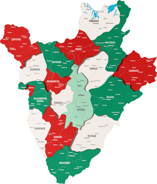 Burundi Wooden Wall Map - 3D UV Printed Wall Art &mdash; size  shown to scale on a 4.2 metre wall