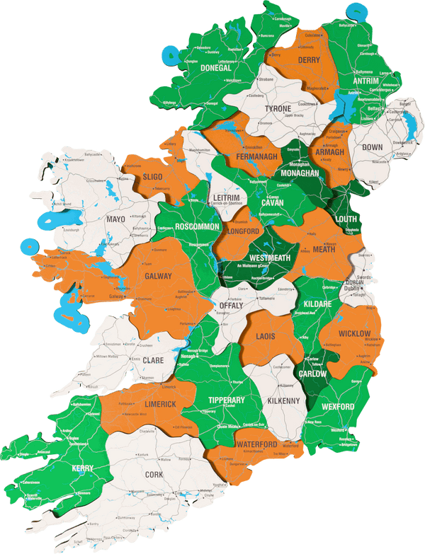 Ireland Wooden Wall Map - 3D UV Printed Wall Art &mdash; size  shown to scale on a 4.2 metre wall