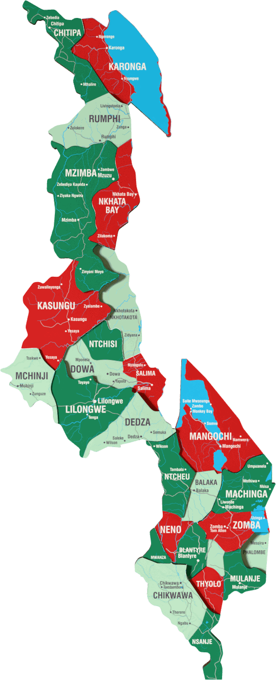 Malawi Wooden Wall Map - 3D UV Printed Wall Art &mdash; size  shown to scale on a 4.2 metre wall