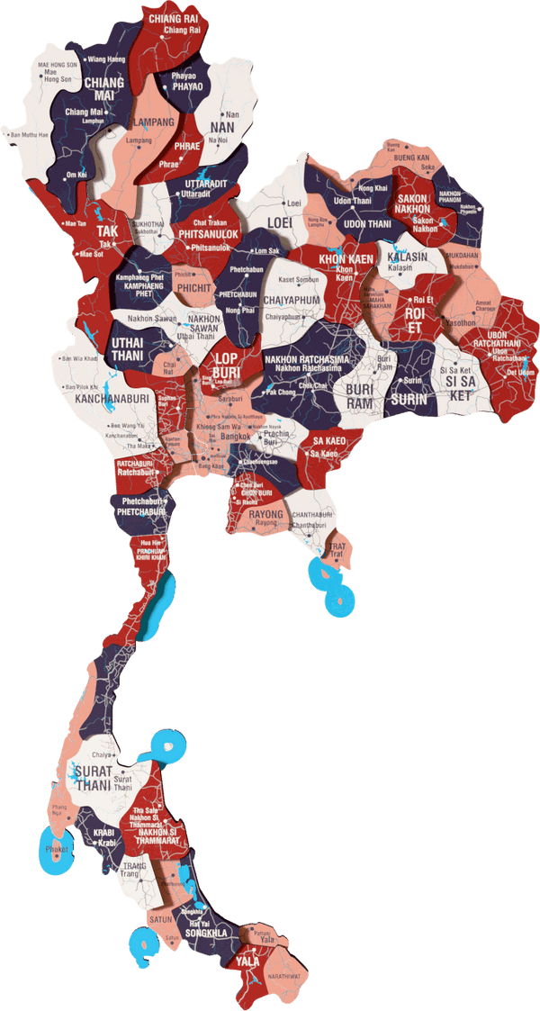 Thailand Wooden Wall Map - 3D UV Printed Wall Art &mdash; size  shown to scale on a 4.2 metre wall