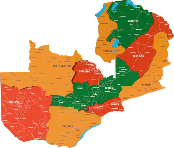 Zambia Wooden Wall Map - 3D UV Printed Wall Art &mdash; size  shown to scale on a 4.2 metre wall