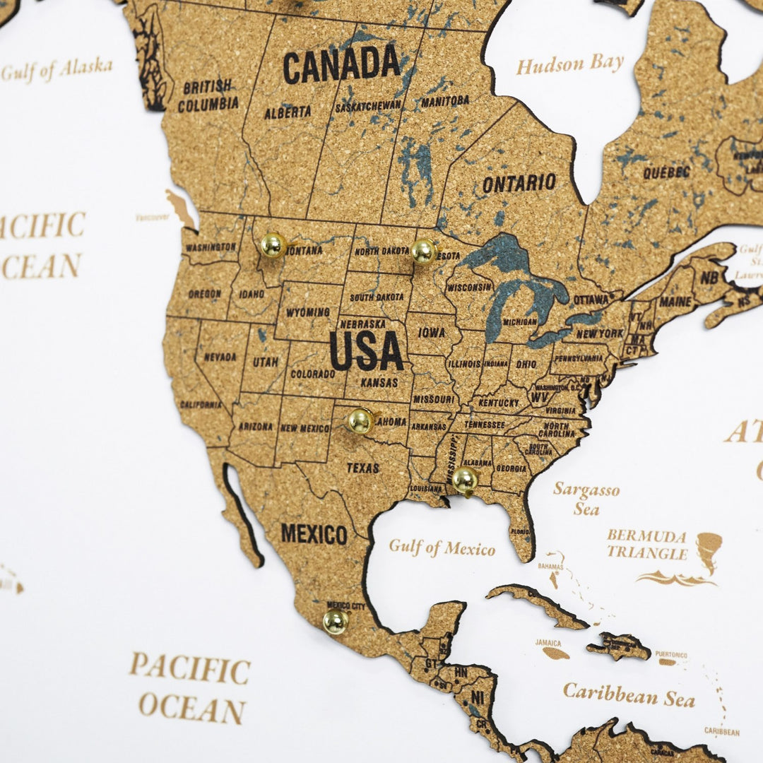 Framed Cork Push Pin World Map - Travel Tracker Wall Art