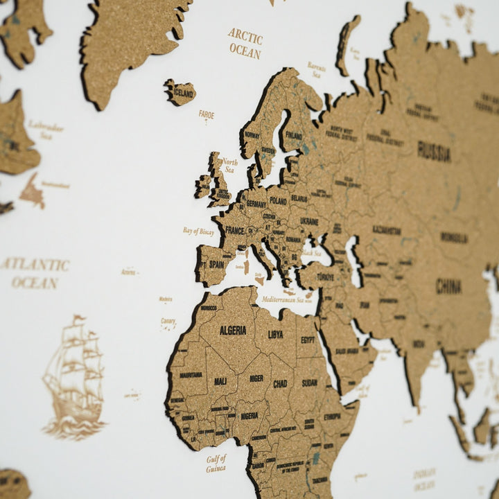 Framed Cork Push Pin World Map - Travel Tracker Wall Art