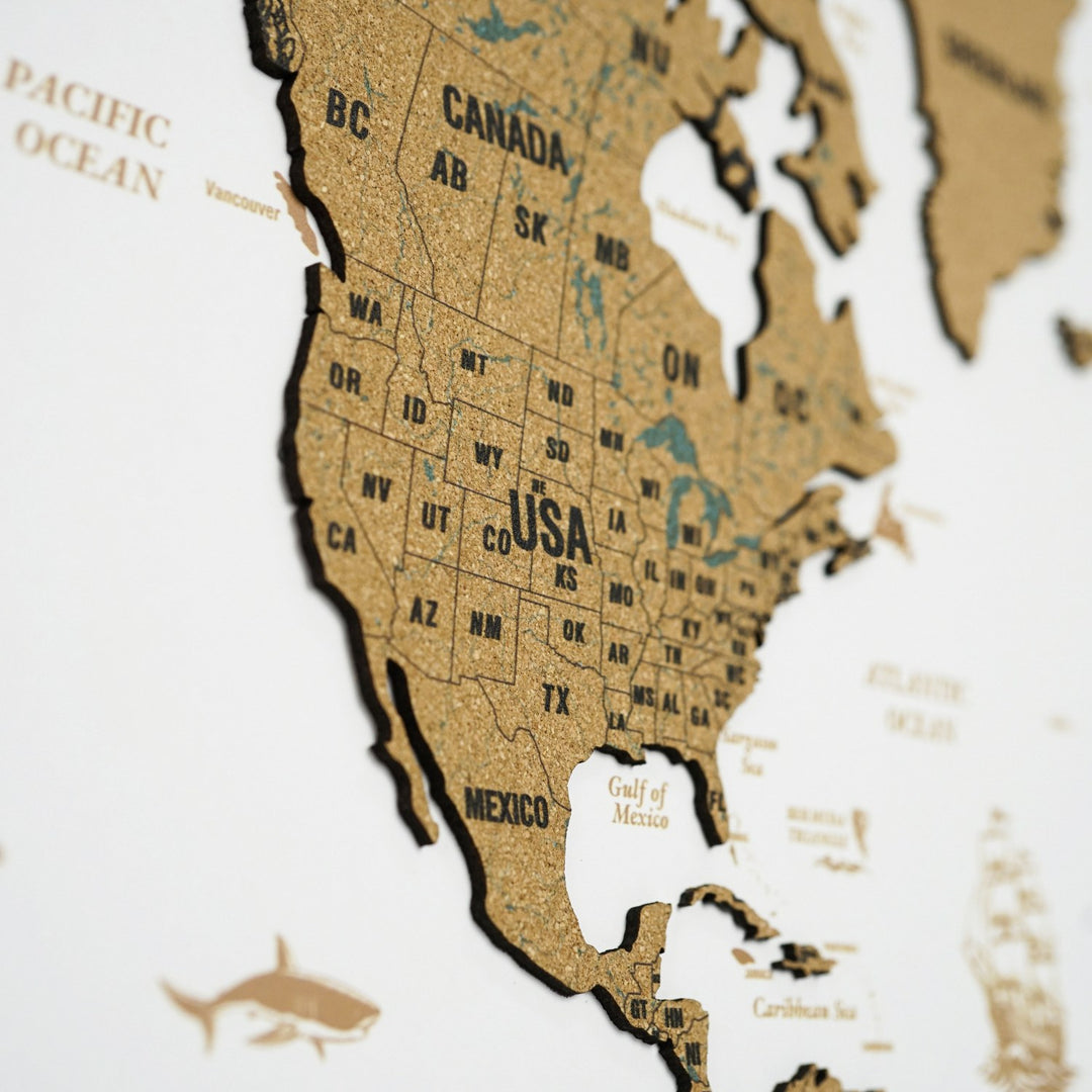 Framed Cork Push Pin World Map - Travel Tracker Wall Art