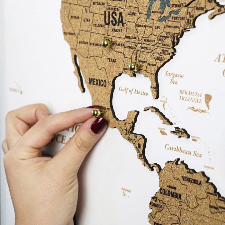Framed Cork Push Pin World Map - Travel Tracker Wall Art