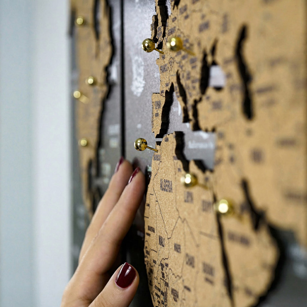 Cork Push Pin World Map - Unframed Travel Tracker Wall Art