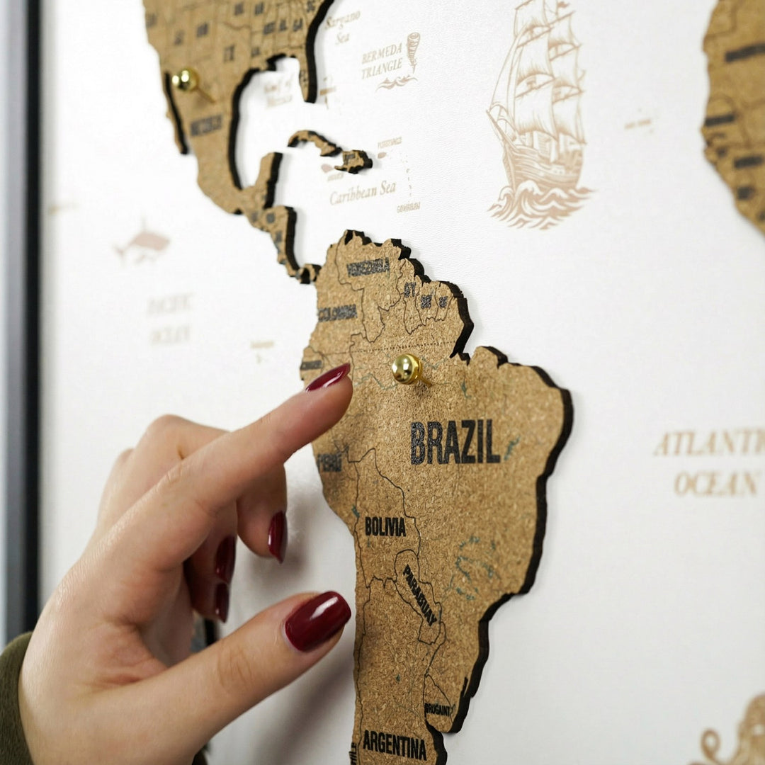 Framed Cork Push Pin World Map - Travel Tracker Wall Art