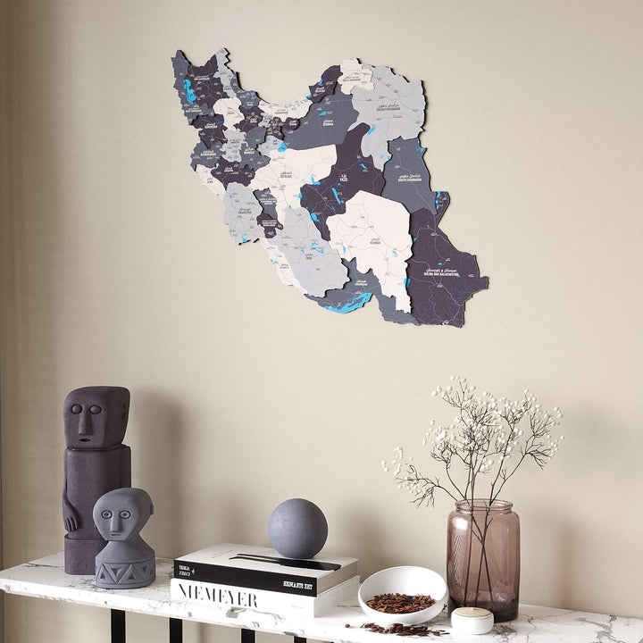 Iran Wooden Wall Map Colorful Flag Edition Decor