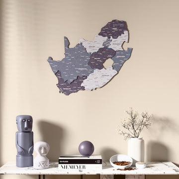 Nimbus South Africa wooden wall map above a marble console, front view