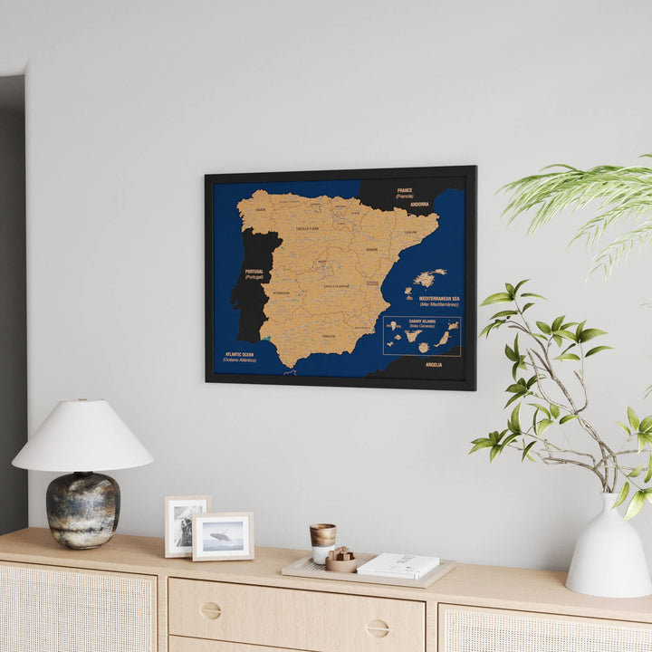 Framed Spain Cork Wall Map Decor
