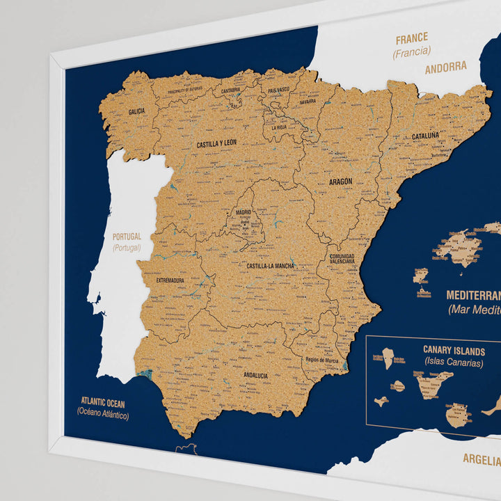 Framed Spain Cork Wall Map Decor