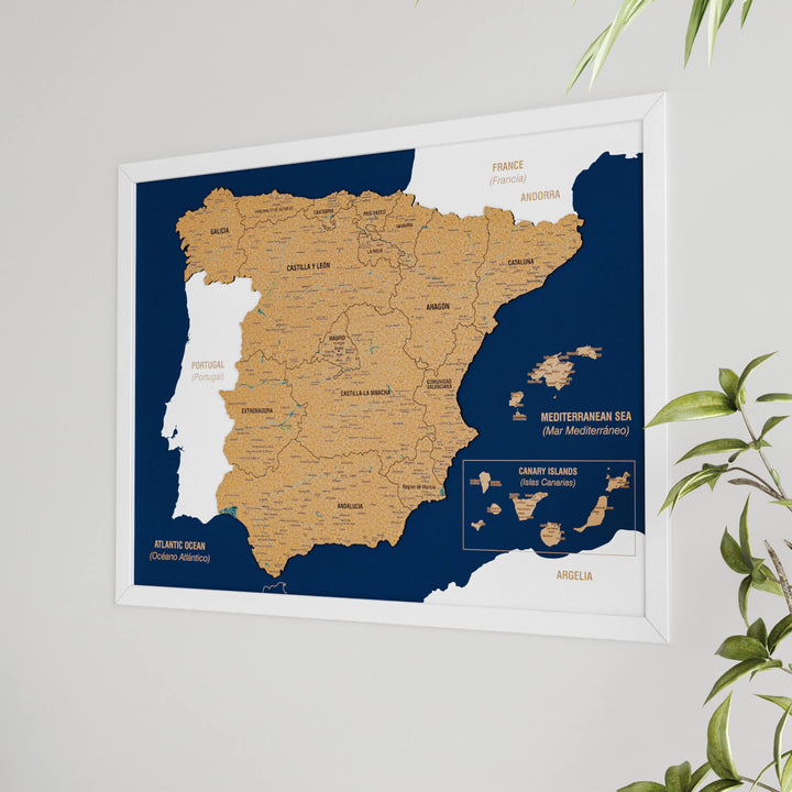 Framed Spain Cork Wall Map Decor