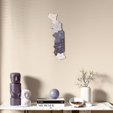 Nimbus Togo wooden wall map above a marble console, front view