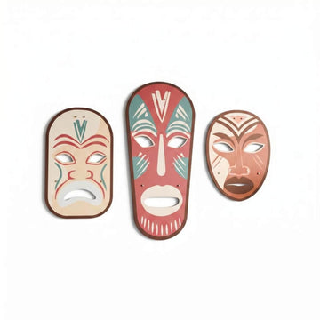 The three tribal mask metal panels on white