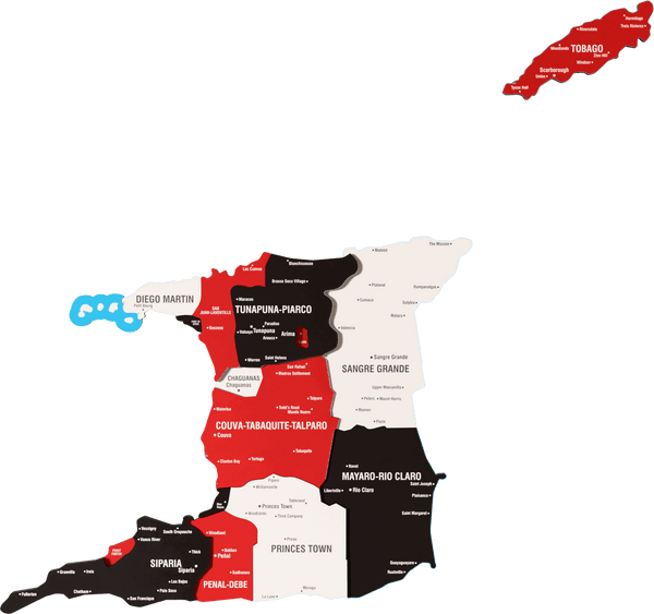 Trinidad and Tobago Wooden Wall Map - 3D UV Printed Wall Art &mdash; size  shown to scale on a 4.2 metre wall