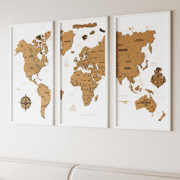 Framed Cork Push Pin World Map - Travel Tracker Wall Art
