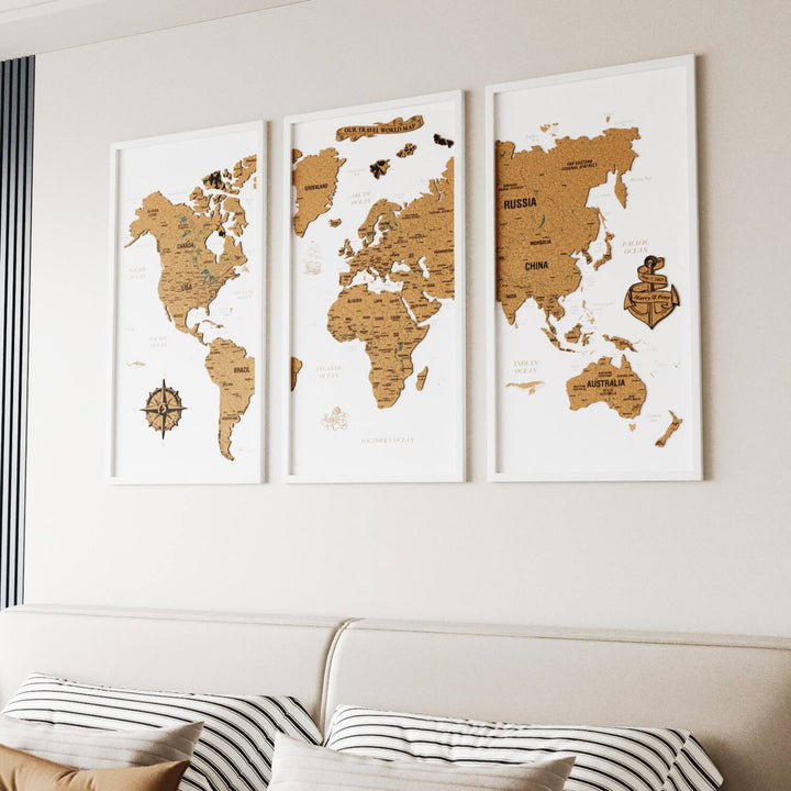 Framed Cork Push Pin World Map - Travel Tracker Wall Art