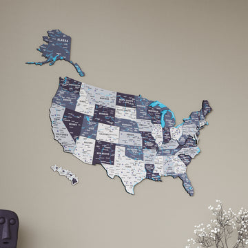 Nimbus multilayered USA wall map with state names and Great Lakes, close angled view