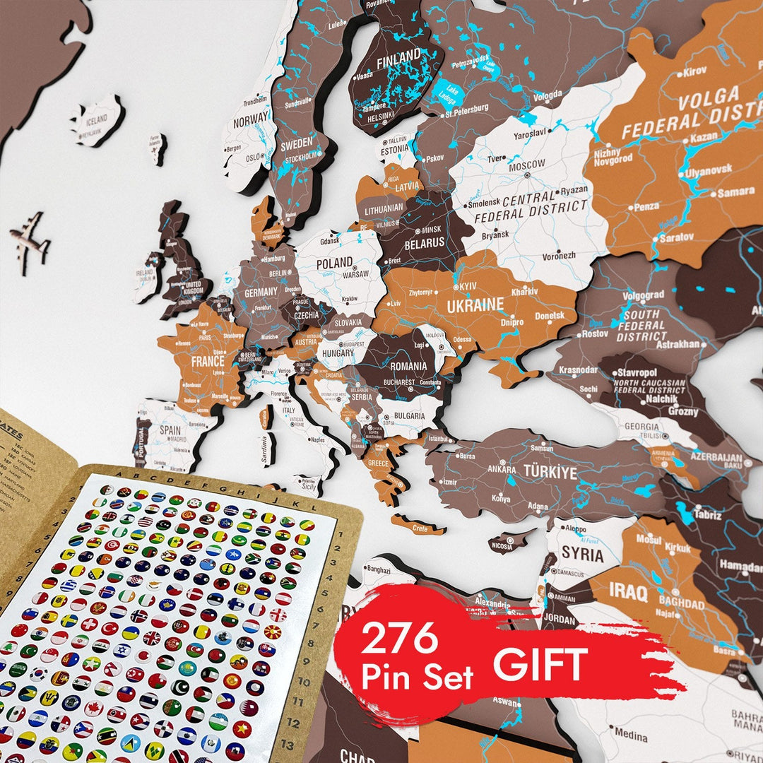 UV Print Soil World Wall Map - Wooden Wall Map Art