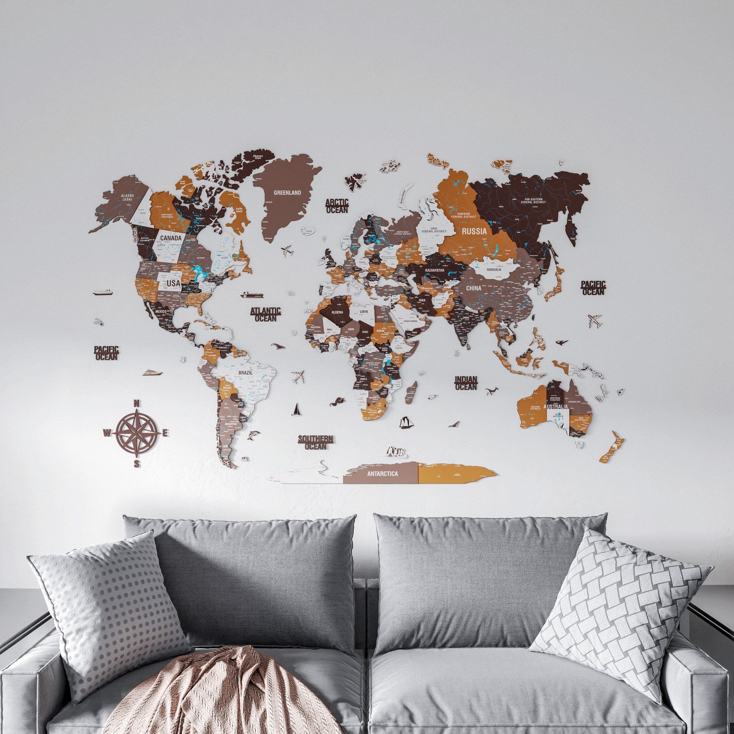 UV Print Soil World Wall Map - Wooden Wall Map Art