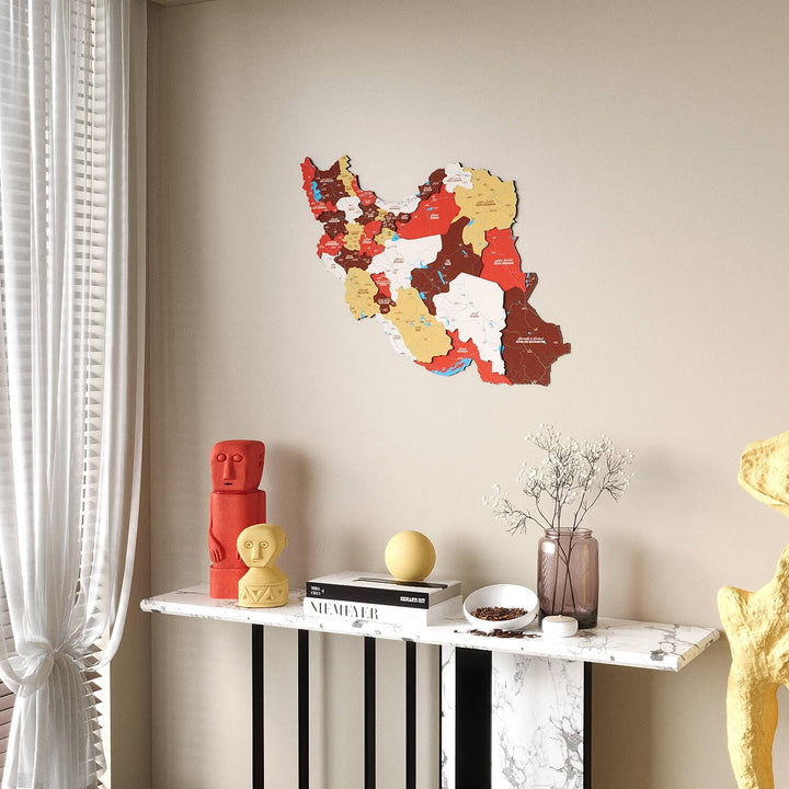 Iran Wooden Wall Map Colorful Flag Edition Decor