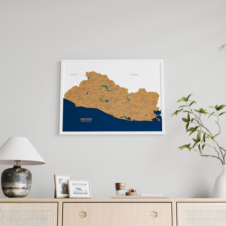 Framed El Salvador Cork Wall Map Decor
