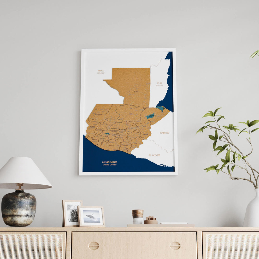 Framed Guatemala Cork Wall Map Decor