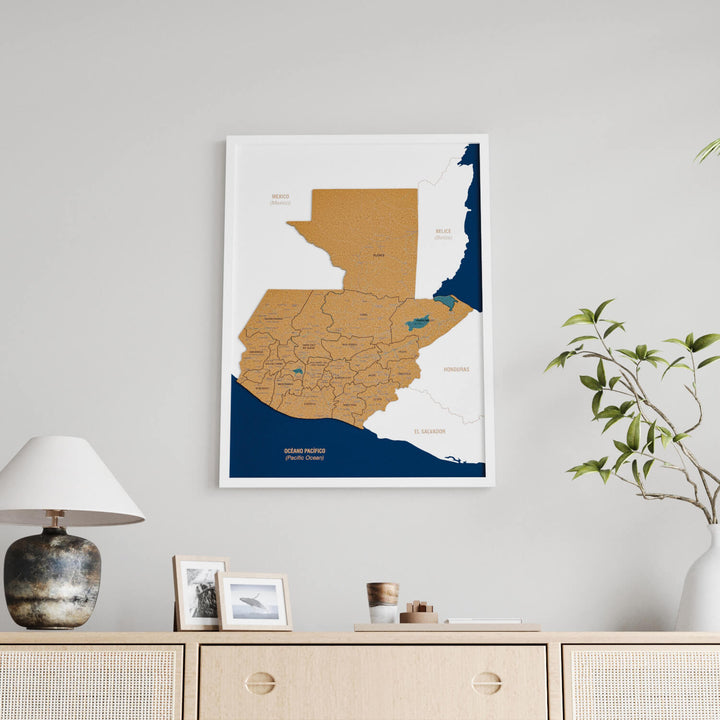 Framed Guatemala Cork Wall Map Decor