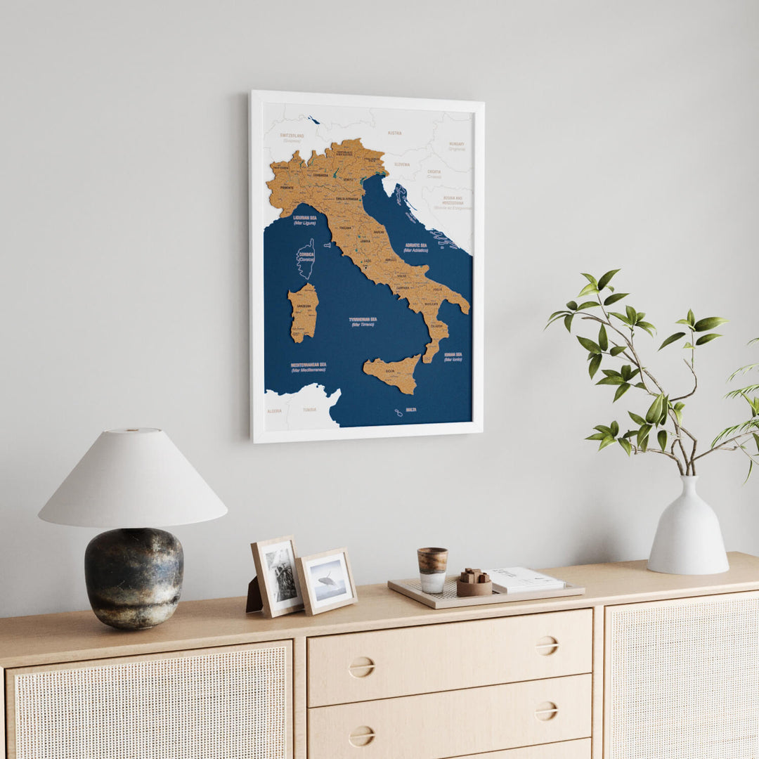 Framed Italy Cork Wall Map Decor