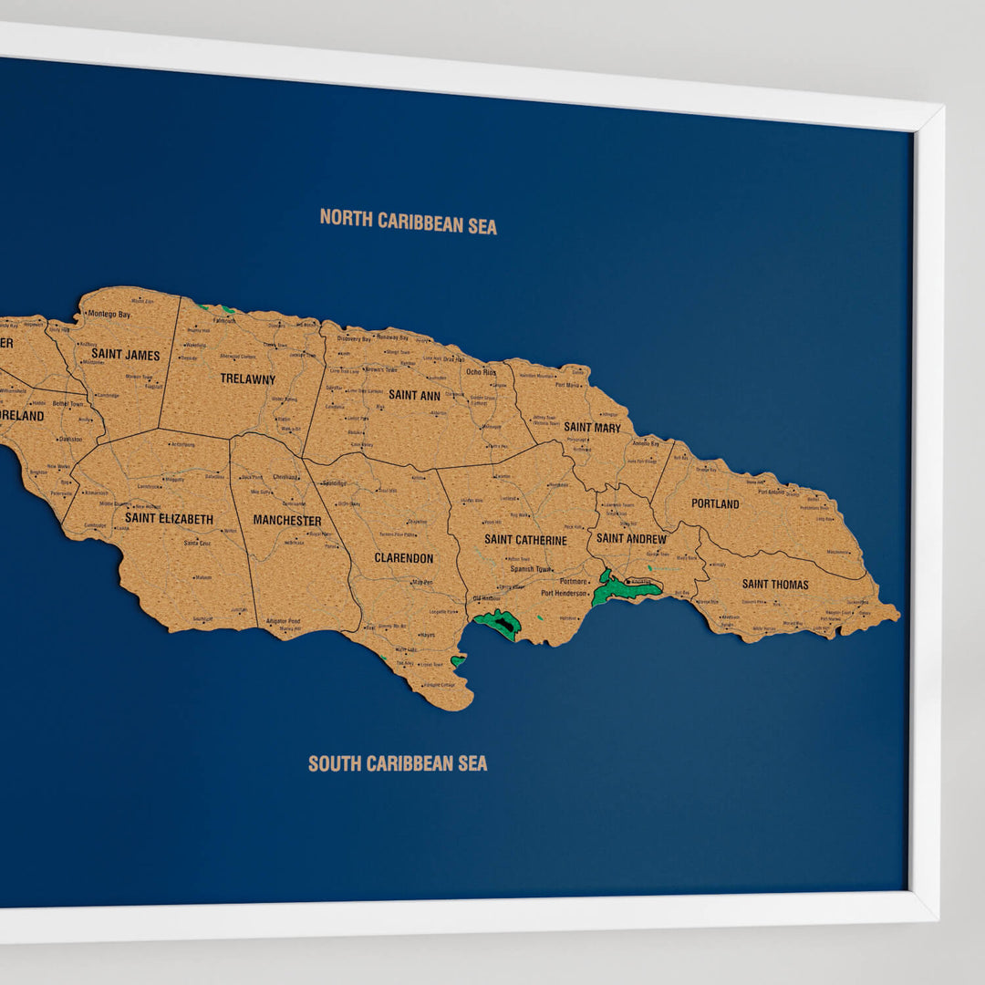 Framed Jamaica Cork Wall Map Decor