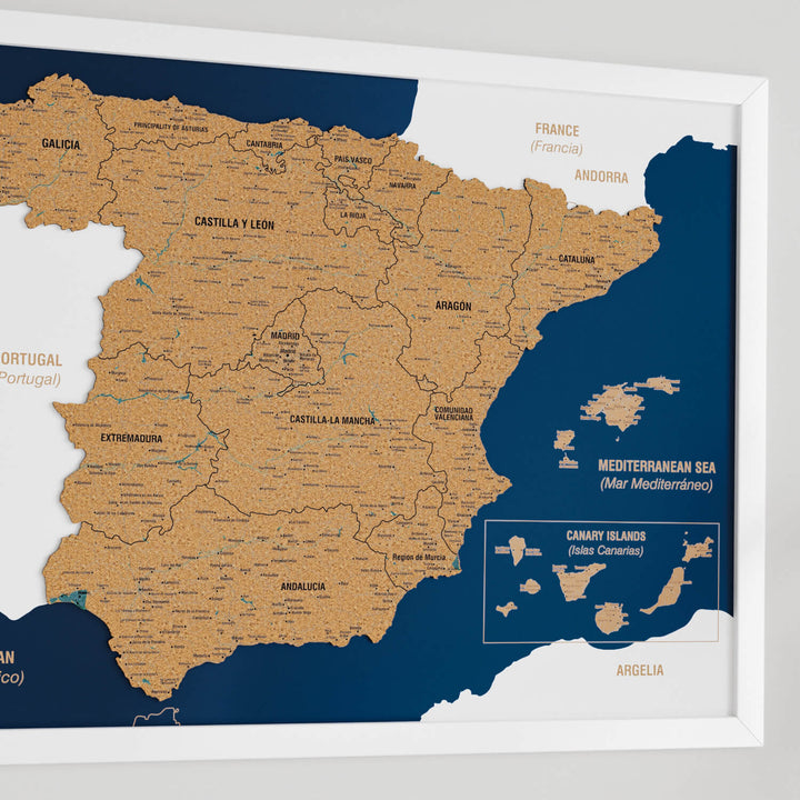 Framed Spain Cork Wall Map Decor