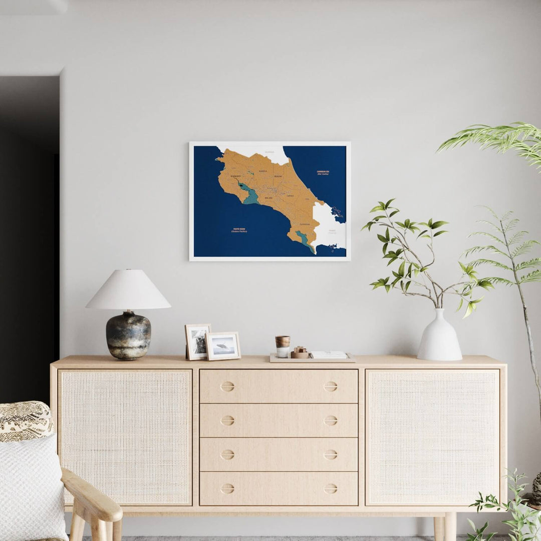 Framed Costa Rica Cork Wall Map Decor