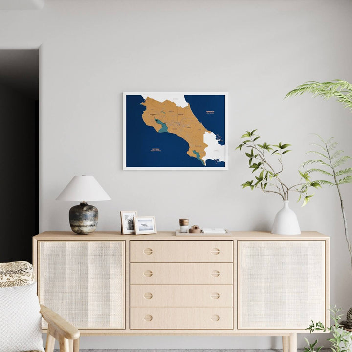 Framed Costa Rica Cork Wall Map Decor