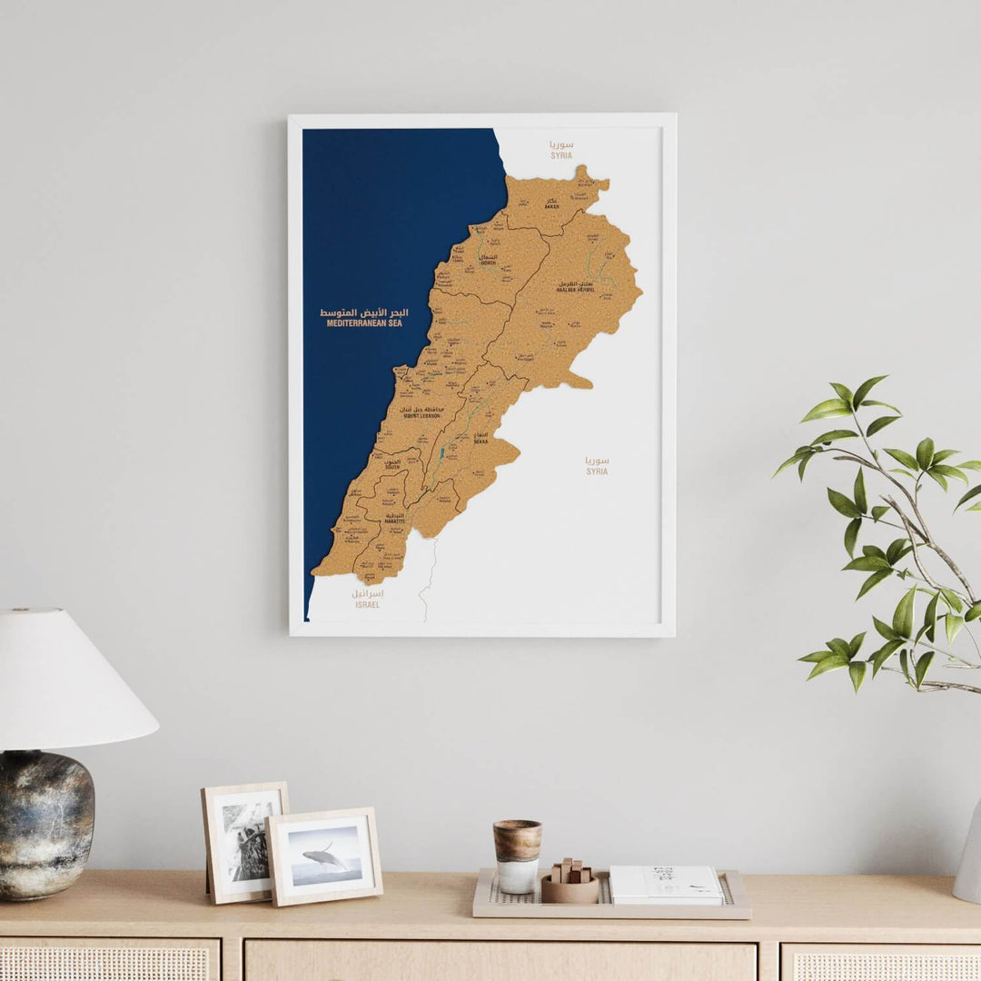 Framed Lebanon Cork Wall Map Decor
