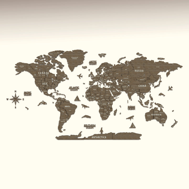World map with country names on a beige background