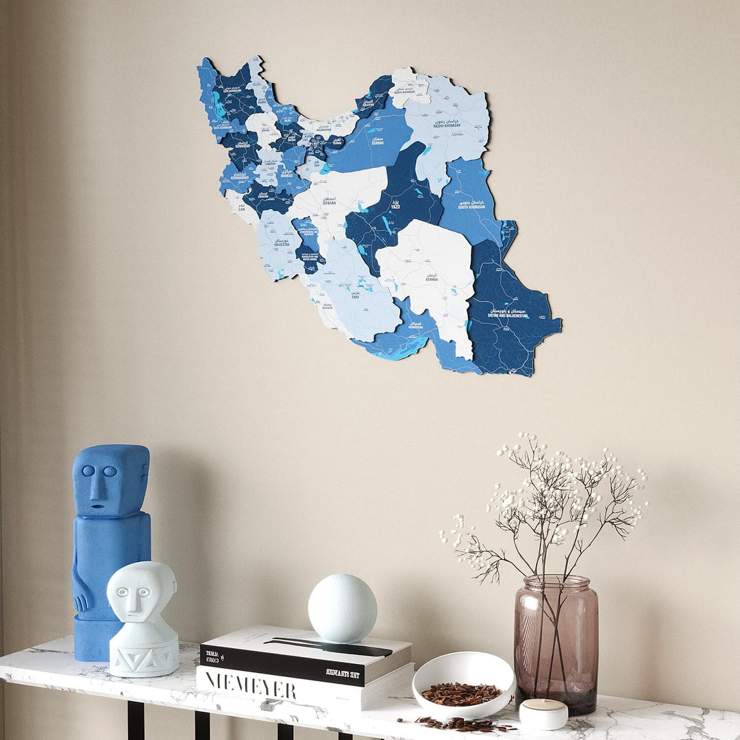 Iran Wooden Wall Map Colorful Flag Edition Decor