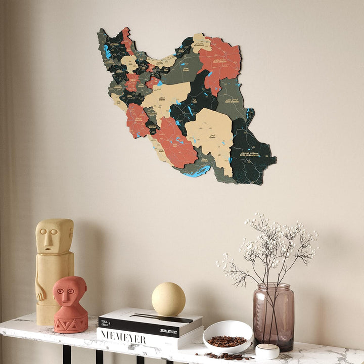 Iran Wooden Wall Map Colorful Flag Edition Decor