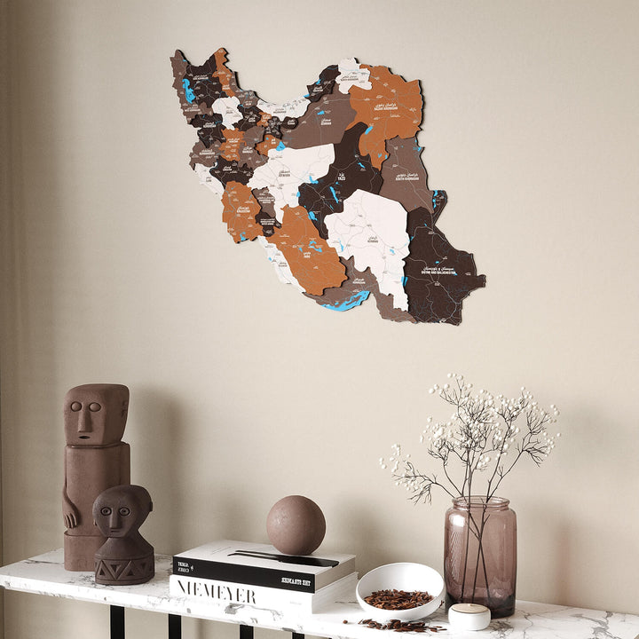 Iran Wooden Wall Map Colorful Flag Edition Decor