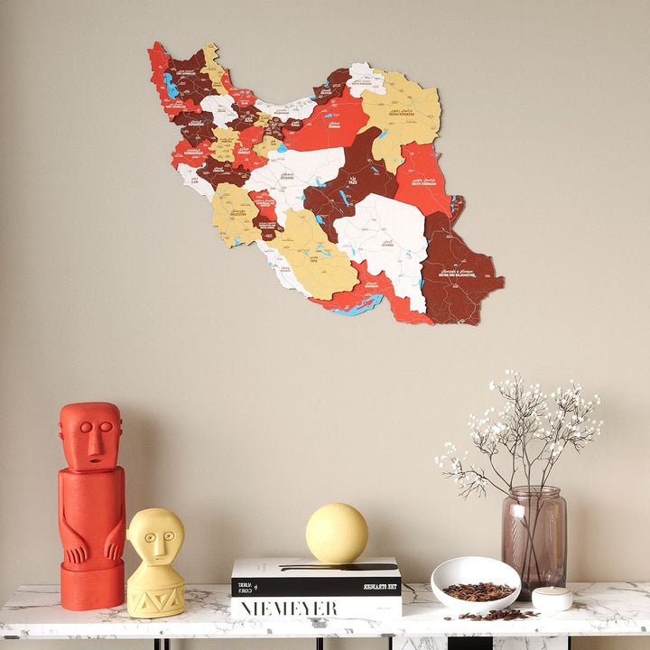 Iran Wooden Wall Map Colorful Flag Edition Decor