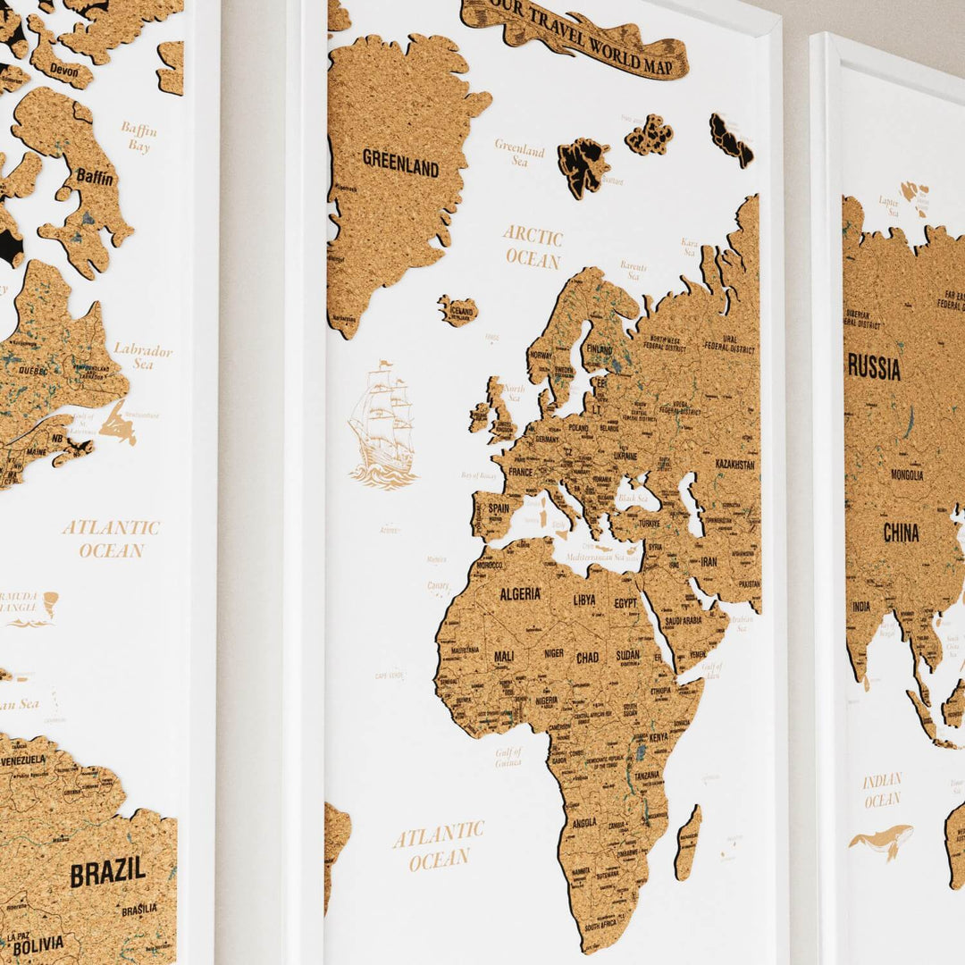 Framed Cork Push Pin World Map - Travel Tracker Wall Art