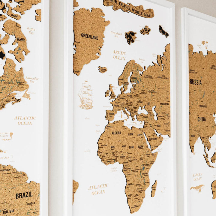 Framed Cork Push Pin World Map - Travel Tracker Wall Art