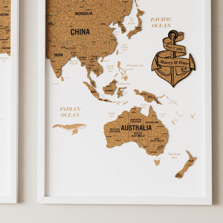 Framed Cork Push Pin World Map - Travel Tracker Wall Art
