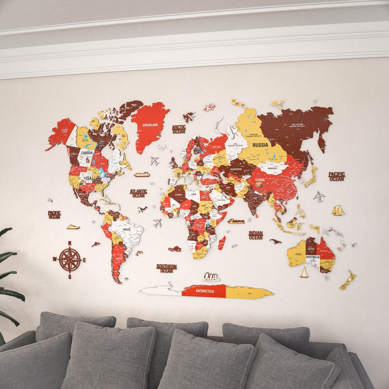 3D Wooden World Map - With Push Pins (Terracota) – ColorfullWorlds